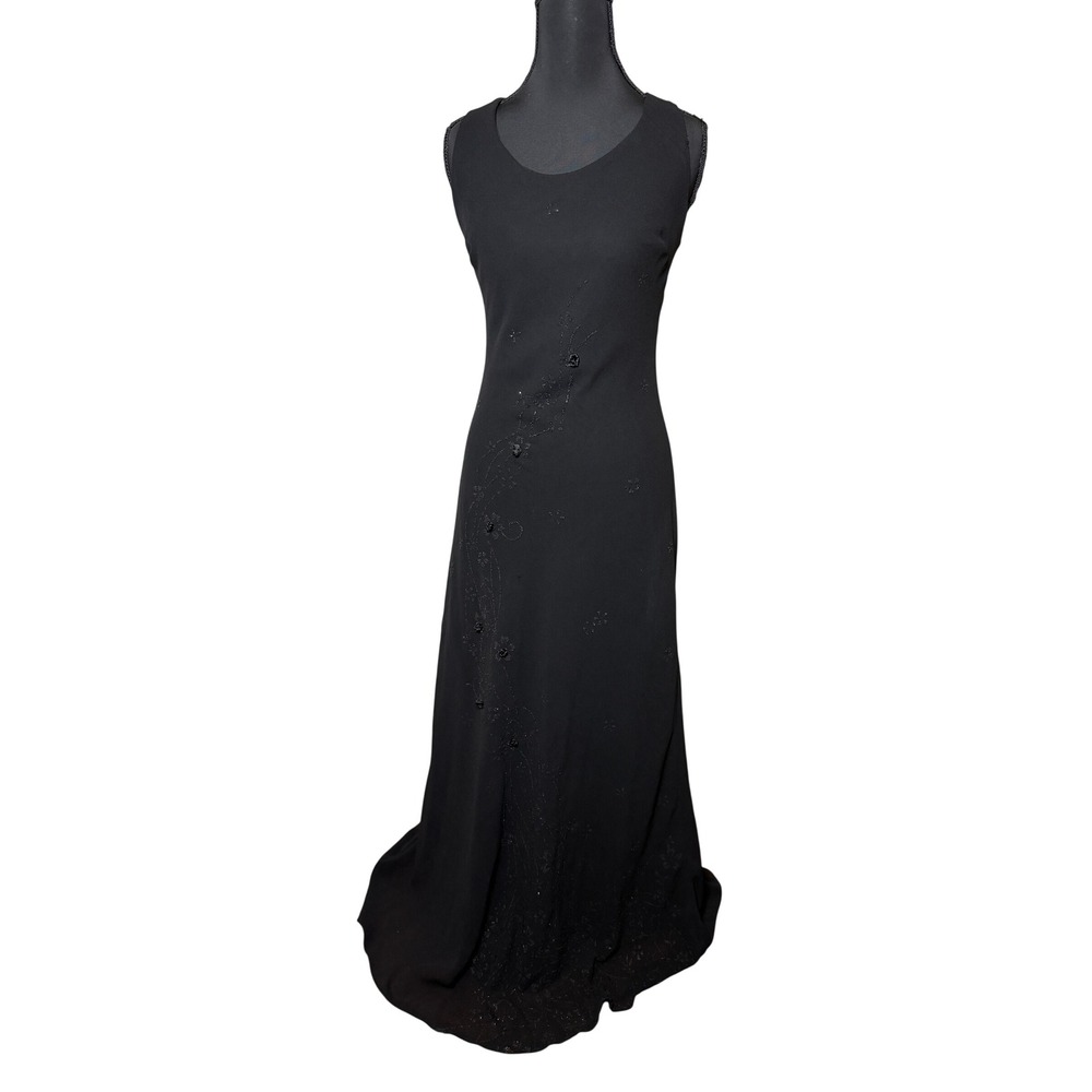 Vtg 90s S Lou Genes Prom Maxi Gown Black Y2K Goth Whimsigoth‎ Fairy Grunge Aline